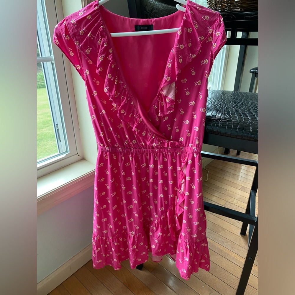 EUC J.Crew Re-Imagined Dress faux wrap pink floral print